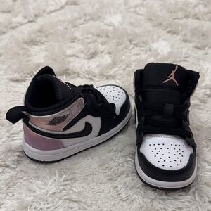 Kids Jordans Black and Pink Sneakers